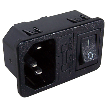 Combined IEC Inlet with Switch and Fuseholder - Panel mount