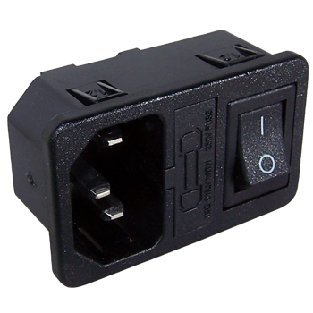 Combined IEC Inlet with Switch and Fuseholder - Panel Mount