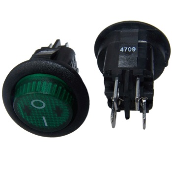 Mains On-Off DPST Rocker Switch, Round Green Neon