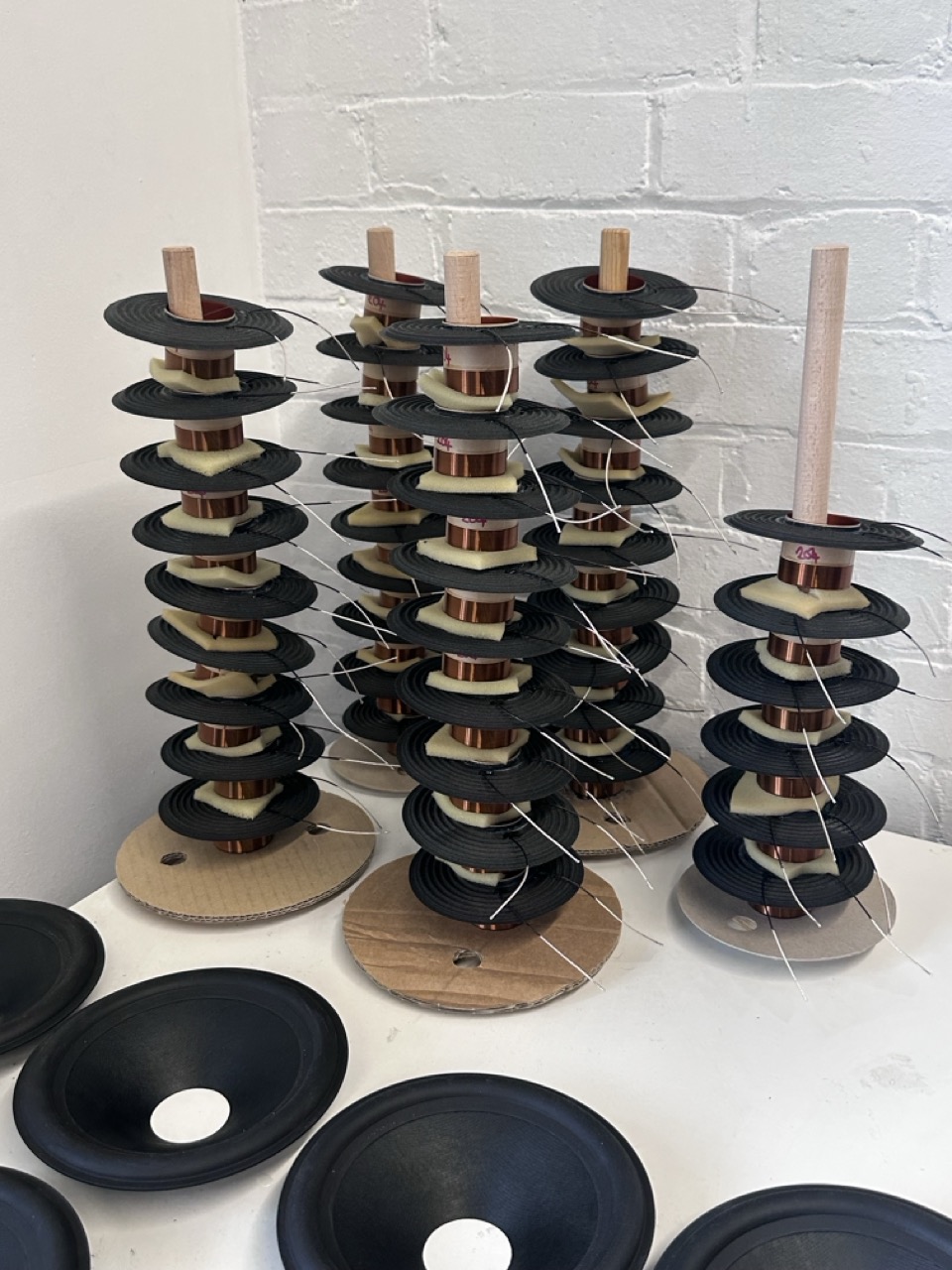 The "software" room, with towers of voice coils and spiders.