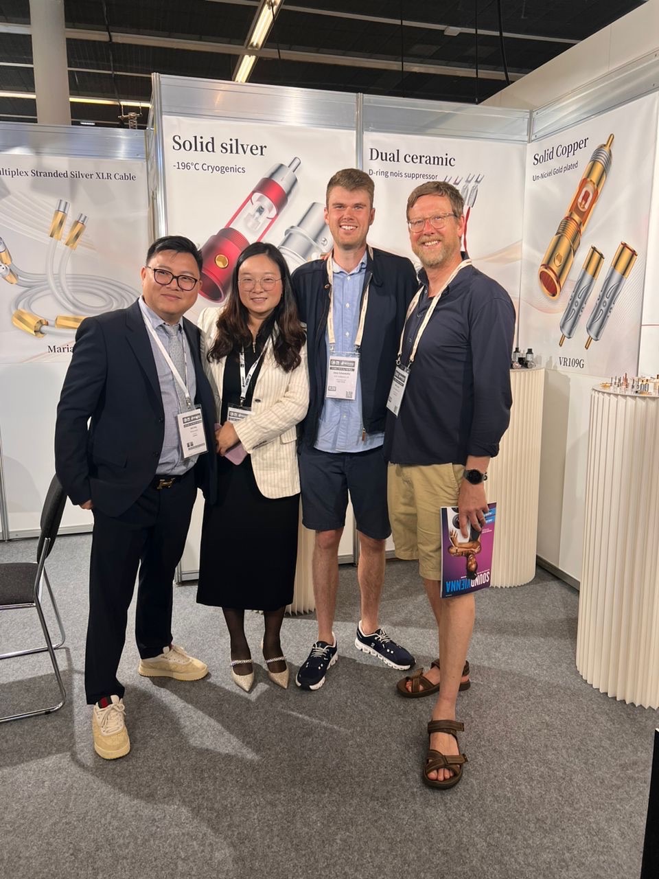 A brand that we took on from our last trip to the High End show was Viborg. They offer affordable / high quality connectors produced in China. It was lovely to see Leo and Cassie again. Cassie took a particular shine to Jonny.