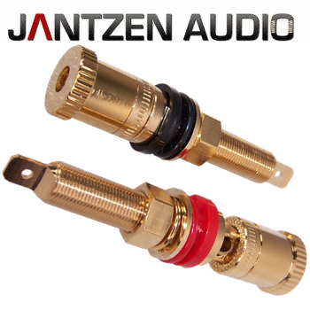 012-0210 Jantzen Binding Post M9 / 26mm Pair, Gold plated, red / black
