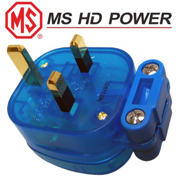 MS328GK: MS HD Power BLUE 13A UK mains plug, Cryo'ed, Gold Plated