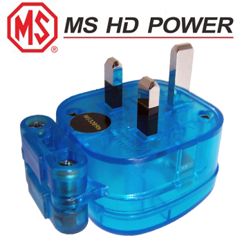 MS328RhK: MS HD Power BLUE 13A UK mains plug, Cryo'ed, Rhodium Plated