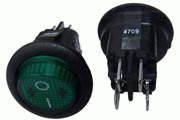 Mains On-Off DPST Rocker Switch, Round Green Neon