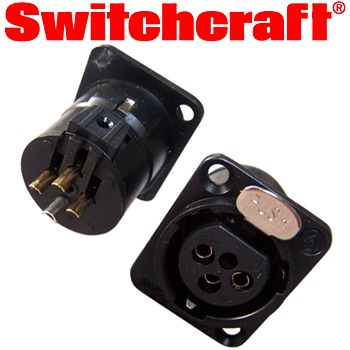Switchcraft XLR female socket, black body, gold plated