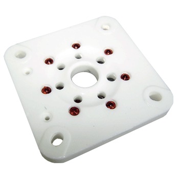 UX7-base-sq: Square Ceramic UX7, 7 pin, Chassis mount valve base