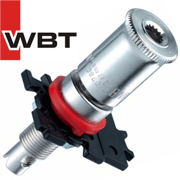 WBT-0780: Economy Pole Terminal, Copper alloy, Chromium-finish (Red)